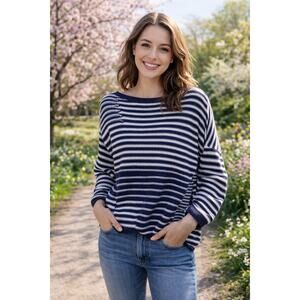 American Living XL Navy White Striped Knit Sweater Nautical Coastal Preppy Chic